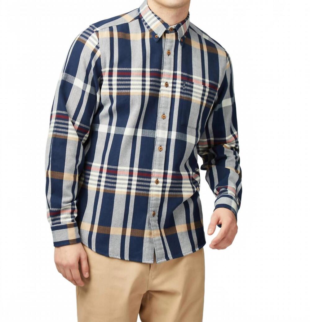 NEW BEN SHERMAN long sleeve herringbone check shirt in dark navy